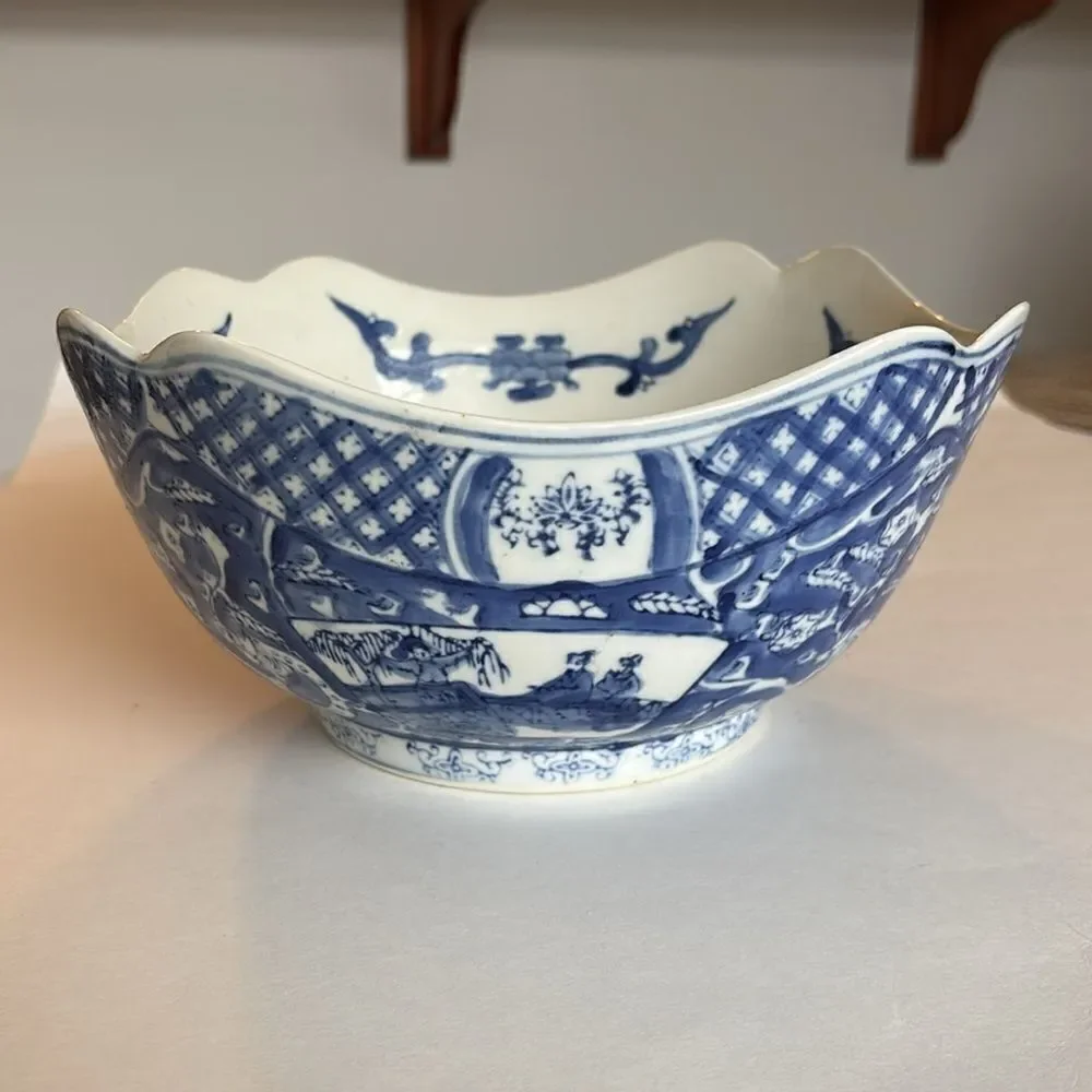 Williams Sonoma Vintage Asian Chinese Large Blue & White Porcelain Bowl 10”